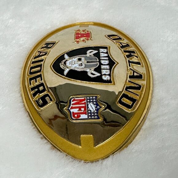 Oakland Raiders Football Shaped Metal Plate Plaque 2.75x4.75" Gold Toned For DIY - Picture 3 of 10